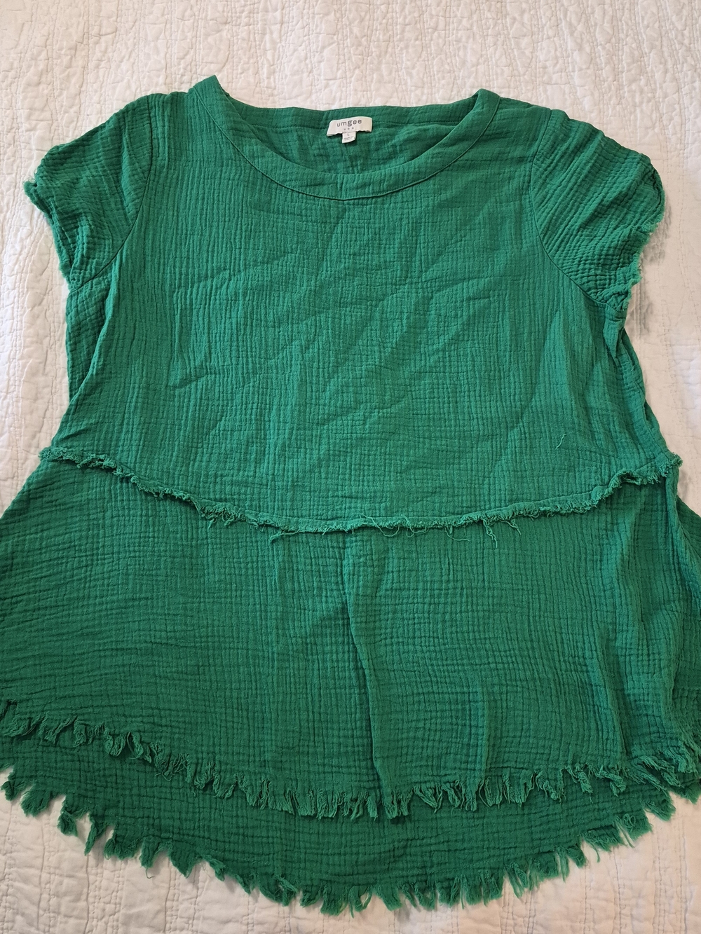 Umgee Emerald Green Layered Gauze Short Sleeve Tunic